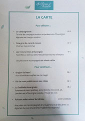 Menu Aux Berges du lac - La carte