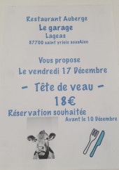 Menu Auberge Le Garage - Un exemple de menu du jour