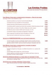 Menu Le Comptoir - Entrées froides