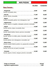 Menu La Trattoria - Nos pizzas base tomate