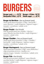 Menu Le Ravières - Les burgers