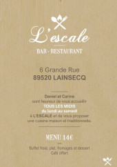 Menu L'Escale - Carte et menu L'Escale Lainsecq