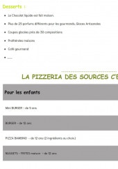 Menu Pizzeria des Sources - Les plats à la carte suite