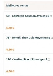 Menu Sushi So - Les meilleures ventes