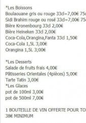 Menu Le Hoggar - Les boissons et desserts 