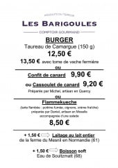 Menu Les barigoules - Menu à la carte 