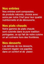 Menu Le Soleil du Portugal - Les entrées, plats et desserts