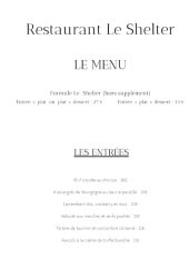 Menu Le Shelter - Les entrées