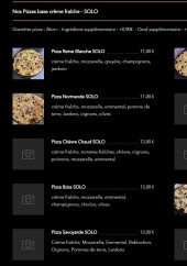 Menu La Calypsia - Les pizzas base crème fraîches solo