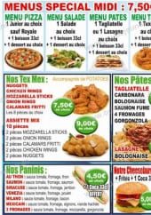 Menu Allo Pizza Pronto - Les menus spéciales midi, les tex mex, les paninis..