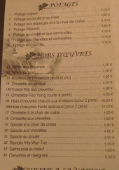 Menu Lotus Bleu - Les potages, hors d&#039;oeuvres et cuisine à la vapeur