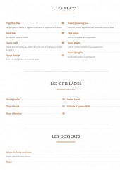 Menu La Pajovic - Les plats, grillades et desserts