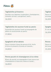 Menu Carmina - Pâtes
