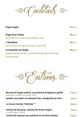 Menu L'Argile - Cocktails, entrées et burgers