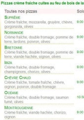 Menu La Calypsia - Les Pizzas base de crême fraiche