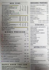 Menu Le Pub - Les vins , bières pressions et  apéritifs,...