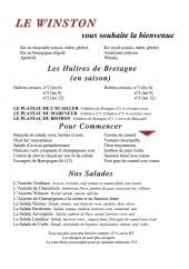 Menu Le winston - Les huîtres, entrées et salades