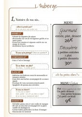 Menu L'auberge - Entrées, plats, desserts,....