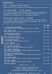 Menu Moustache - Les bières et vins