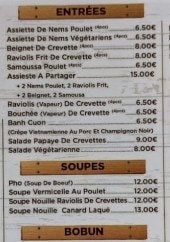 Menu Bo Boun Bar - Les entrées, soupes et bo bun