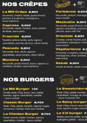 Menu Mill's Crêpes - Les crêpes et burgers