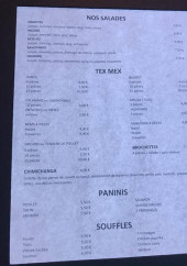 Menu Déjà vu Lounge - Les salades, tex mex et paninis,..