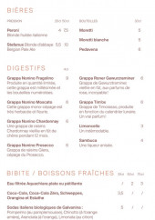 Menu Metà e Metà - Les bières, digestifs et boissons fraiches, ...