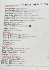 Menu Les Arts - Carte des vins