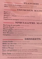 Menu Les Arts - Les planches, couscous maison et spécialités maison,...