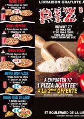Menu Piz'Up - Carte te menu Piz'Up Saint Denis