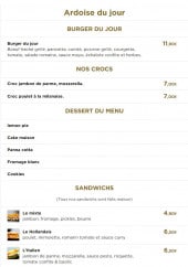 Menu Benji Burger - L' ardoise du jour et sandwiches