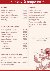 Menu La Maison du Bonheur - Menu à emporter
