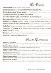 Menu Santa Monica - Les entrées et salades