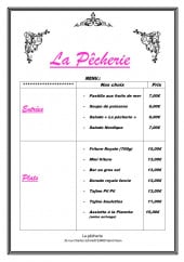 Menu La pêcherie - Les entrées et plats