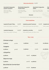 Menu Le QG - Les sandwichs, assiettes et tex mex
