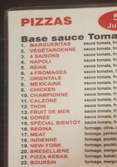 Menu A Bientôt Pizza - Les pizzas tomates