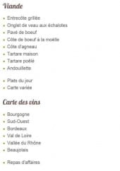 Menu Le Cellier - Viandes, vins
