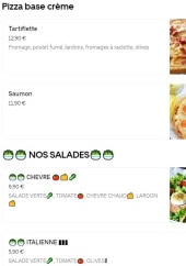 Menu Snap Pizza - Les  pizzas base crème et salades