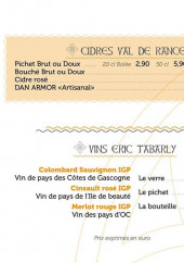 Menu Le triskel - Les vins