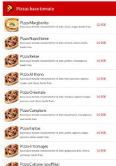 Menu Pizza Bella - Les pizzas base de tomate