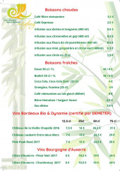 Menu Mây Bay - Les boissons et vins