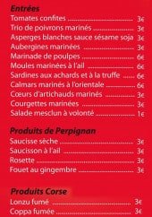 Menu Le Clin's Factory - Entrées, produits de Perpignan, produits de corse 