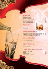 Menu Taj Mahal - Apéritifs, boissons, eaux,....