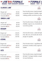 Menu Le Lab Burger - Formules