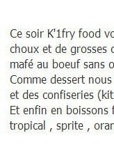 Menu K'1Fry Food - Exemple de menu