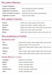 Menu L'Entracte - Les pates, salades, sandwiches et paninis