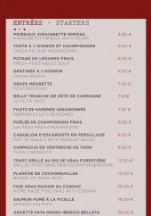 Menu Bistrot La Vitrine - Entrées et burgers 