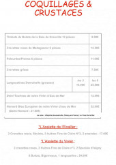 Menu Le Vivier de la mer - les coquillages et crustqges