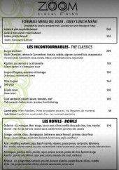 Menu Zoom - Formules, incontournables et bowls