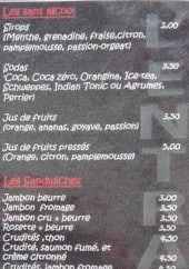 Menu L'Entracte - Les boissons sans alcool, sandwiches et desserts